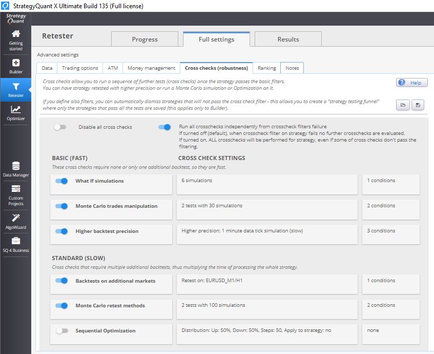 StrategyQuant - X Ultimate Build 135 - Robustness Tests - Quant-Bot - Quality testing & overfitting protection